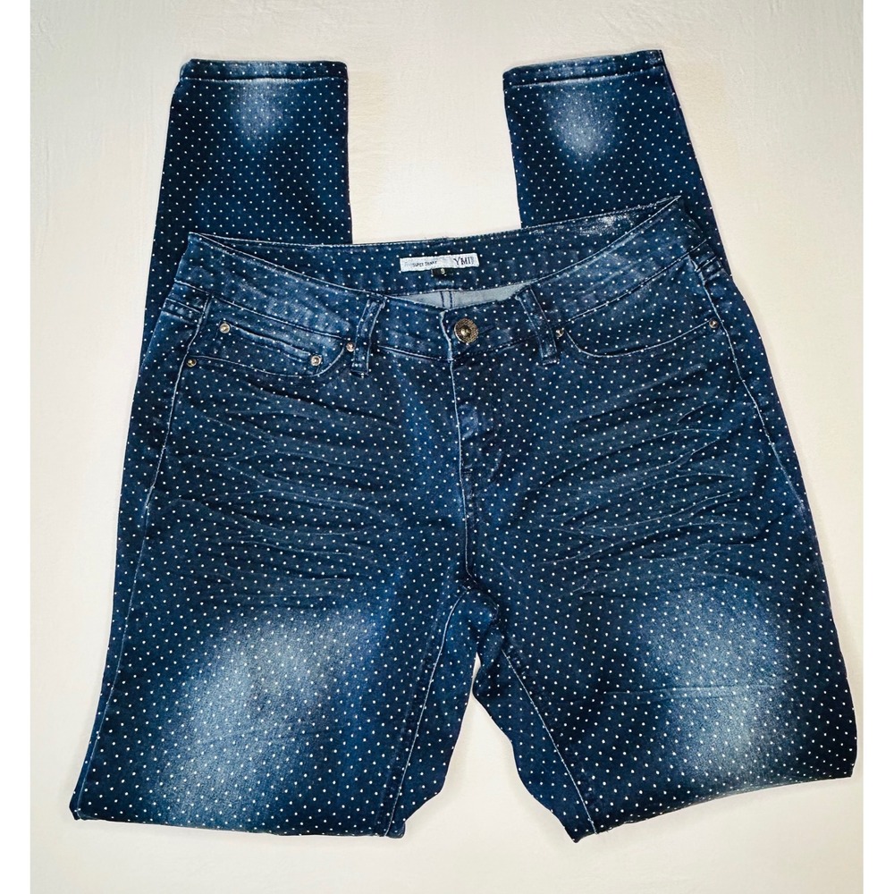 YMI Jeans Super Skinny Blue White Polka Dot Denim Pants Women's‎ Size 9